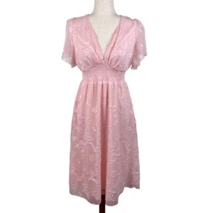 Baltic Born June Smocked Midi Dress Womens Size Medium Light Pink Chiffon Floral - Picture 1 of 15