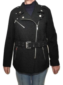 MICHAEL Michael Kors Wool Blend Boucle Belted Zip Coat Jacket Black S/M $795 - Picture 1 of 5