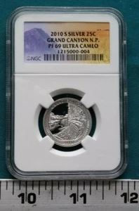 2010 S Silver .25 cent Grand Canyon N.P. PF 69 Ultra Cameo Quarter #5478 - Picture 1 of 9