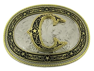 Hebilla de cinturón inicial letra C para hombres y mujeres estilo metal vintage vaquero rodeo occidental - Imagen 1 de 8