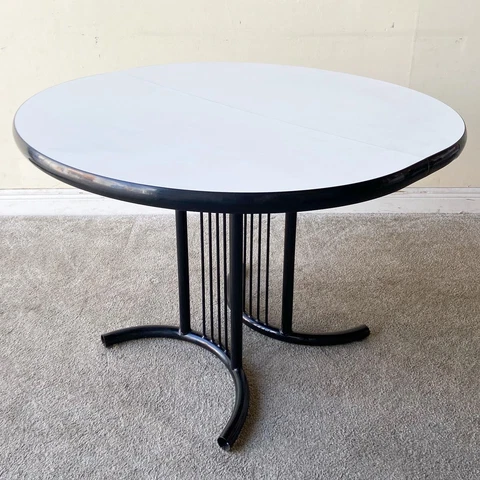 Postmodern White and Black Dining Table With Sculpted Base Cover