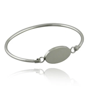 Oval Face Charm Bangle Bracelet, Stainless Steel Latch Engravable Gift - Picture 1 of 5