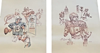 Lote de 2 impresiones de póster DE COLECCIÓN 16X22” cada una, artista Rugai, DAN MARINO, JOE MONTANA Foto 1 de 4