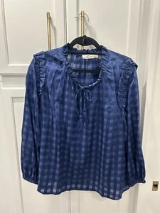 Vineyard Vines Blue Checkered Ruffle Trim Blouse Size XL - Picture 1 of 5