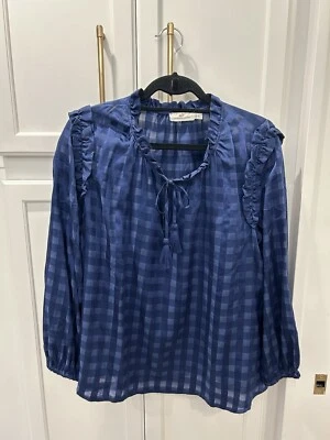 Blusa Vineyard Vines Azul Cuadros Volantes Talla XL Foto 1 de 4