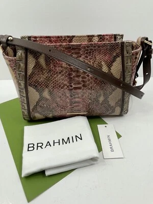 Brahmin Hillary Couro Tijolo Tijolo Potomac Cobra Marrom Rosa $285 Novo com etiquetas - Imagem 1 de 4