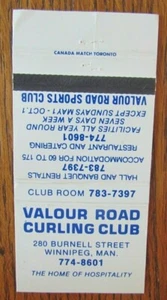 CUBIERTA CURLING CLUB SPORTS MATCHBOOK: VALOUR ROAD MATCHCOVER (WINNIPEG, MANITOBA) - Imagen 1 de 1