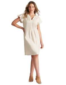 ROCKMANS - Womens Dress -  Flutter Sleeve Linen Knee Length Dress