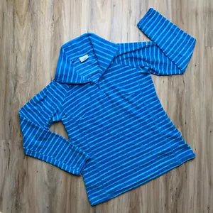 COLUMBIA Quarter Zip Pullover Blue Teal Striped Active Jacket Women's Size Small - Picture 1 of 9