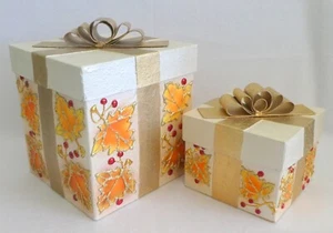 Decorative Hand Crafted Gift Boxes Philippines Festive Holiday SET of 2 - Picture 1 of 11