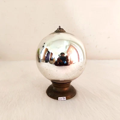 Antico Argento Vetro Sfera 5 " Tedesco Kugel Natale Ornamento Raro Festa Props - Immagine 1 di 4