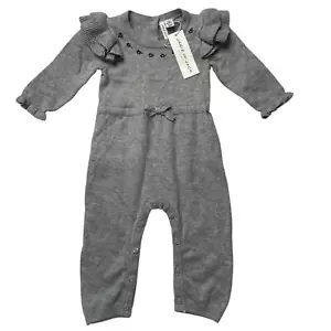 NWT Janie and Jack Grey Floral Ruffle Sweater Jumpsuit One Piece Sz 3-6 Months - Picture 1 of 7