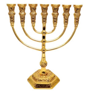 Auténtico Portavelas Enchapado en Oro Templo Menorá 13,4""/34 cm - Imagen 1 de 1