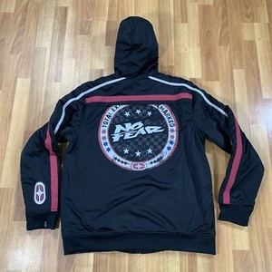No Fear Hoodie Mens 2XL Black Red Faux Fur Lined Skater Full Zip Striped - Picture 1 of 12