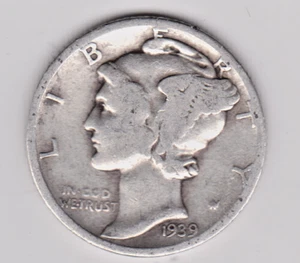Moneda de diez centavos Mercury 1939 D en muy buen estado ~ VER EL ESCANEO. Stk md103 - Imagen 1 de 5