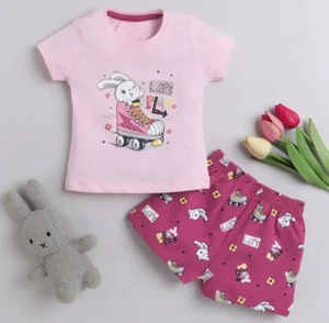 Girls Pink Graphic Print T-Shirt and Shorts Set - Picture 1 of 1