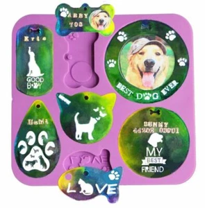 1pcs Silicone Dog Cat Tag Charm Mould Mold Set Resin Epoxy Custom Bone Fish UV - Foto 1 di 7