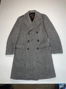 Vintage 60s Amalgamated Union Wool Double Breast Tweed Long Over Coat 40’ Sz S-M - Picture 1 of 20