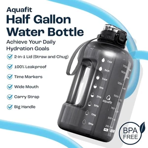Aquafit TF1216-1  1/2 Gallon Water Bottle with Time Markers - Gray - Picture 1 of 5