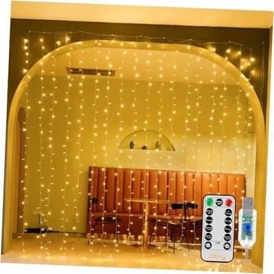  Christmas Curtain Lights 300 LED 9.8 FTx9.8 300LED String Lights Warm White - Image 1 of 4