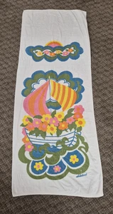 Toalla de baño de playa vintage de los años 80 coloridas flores psicodélicas/barco MCM rara - Imagen 1 de 5