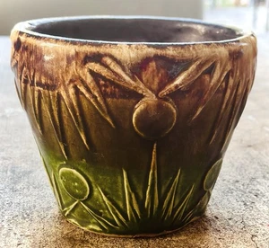 Vintage BBP Roseville Ohio Jardiniere/Vase/Übertopf geschnitzt grün/braun #1400-6/5"H - Bild 1 von 21