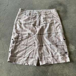 No Fear Cargo Board Shorts Mens 32 Tan Plaid Flap Pockets Summer Casual - Picture 1 of 9