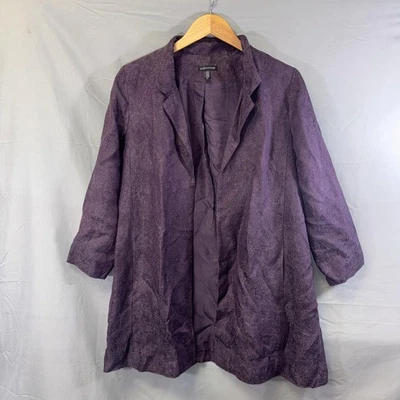 Eileen Fisher Jacket Womens Small Purple Silk Linen Textured Open Front Blazer - Image 1 of 4