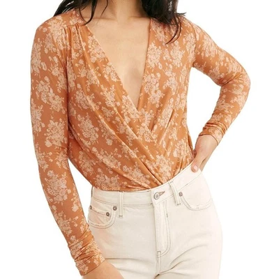 Free People Orange & White Spring Combo Turnt Bodysuit SIZE MEDIUM - Image 1 of 4