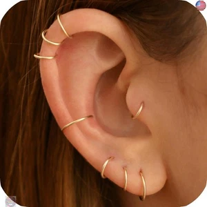 Small Cartilage Hoop Earrings for Women/Men, Thin Piercing Hoop Ring for Helix, - Picture 1 of 9