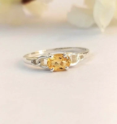 Citrine Engagement Ring Solitaire Women Ring 925 Sterling Silver gifts Ring - Image 1 of 4