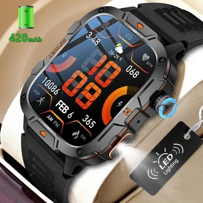Smartwatch Herren mit Telefonfunktion Fitnessuhr Schlaftracker LED-Taschenlampe - Bild 1 von 4