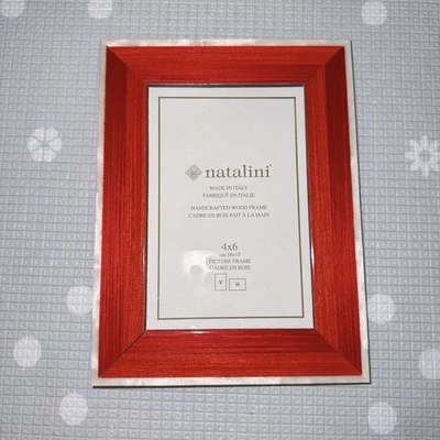 NATALINI Handmade ITALIAN Wooden Picture Frame 4x6" Red, Beige Striped, NEW - Image 1 of 4