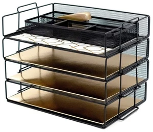 Desk Organizers - 4-Tier Stackable Paper Tray - Black Metal Mesh Letter Tray ... - Picture 1 of 7