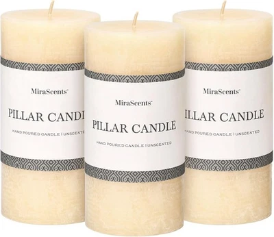 3x6 Inch Ivory Pillar Candles Set of 3 - Hand-Poured Unscented Candles, Long ... - Image 1 of 4