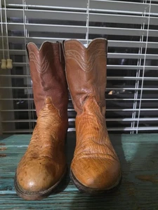 Vintage USA Justin braun exotisch Straußenfeder Roper Westernstiefel Herren Größe 8 D - Bild 1 von 22