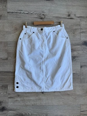 Vintage Valentino Women's White Corduroy Midi Skirt Size S - Image 1 of 4