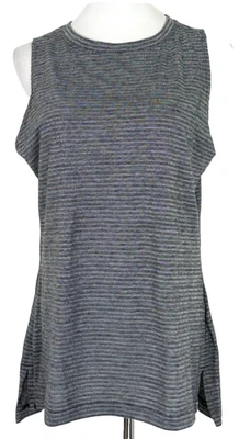 Athletic Works Womans Size L 12-14 Tank Shirt Stripe Top Sleeveless High Low Hem - Image 1 of 4
