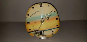 SDC-009 BEAUTIFUL HAND PAINTED SAND DOLLAR CLOCK WITH DISPLAY STAND - Picture 1 of 2