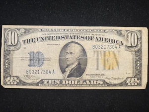 1934-A $10 Africa Silver Certificate Yellow Seal - Beautiful Note - Picture 1 of 6