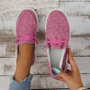 Women Casual Canvas Shoes Light Lace up Breathable Sneakers Loafers Shoes - Picture 1 of 15