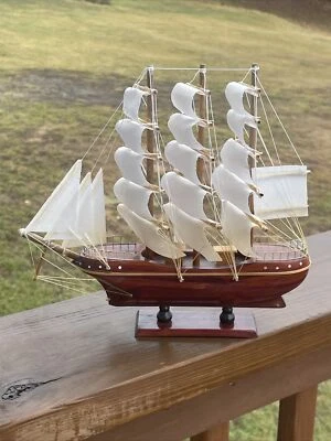 Vintage Christopher Columbus 10" Long Wood Model Ship Three Masts ❤️gsc17m1 - Image 1 of 4
