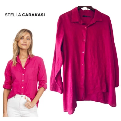 Blusa Camisa Túnica STELLA CARAKASI Top XS Rosa Polvoriento Cáñamo Lino Lagnlook E Foto 1 de 4