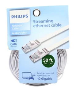 Philips Cat6 Ethernet Cable, 50 ft. Flat 10Gbps Speed Streaming Ethernet - White - Picture 1 of 1