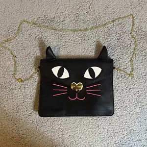 Betsey Johnson Purse Witchcore Kitsch Black Kitty Cat Face Crossbody Cat Lovers! - Picture 1 of 11