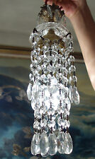 Vintage Lamp Chandelier Hanging Jelly Fish brass crystal glass prism 30" cord 