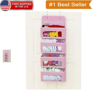Hanging Pink Organizer with 4 Clear Pockets - Efficient Space-Saving Solution - Picture 1 of 3