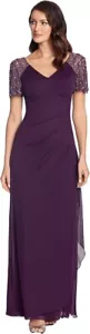 XSCAPE Lana Beaded Flutter Sleeve "Lana" Long Dress Gown Purple - Size 18 - Picture 1 of 5