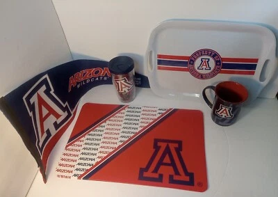 NCAA U of A University Of Arizona Wildcats Souvenir Lote 5 Artículos Taza, Taza, Bandeja Foto 1 de 4