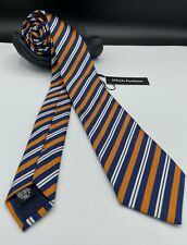 STEFANO CAU Men's 100% Silk Tie ~ Orange & Blue ~ Striped ~ Made in Italy!